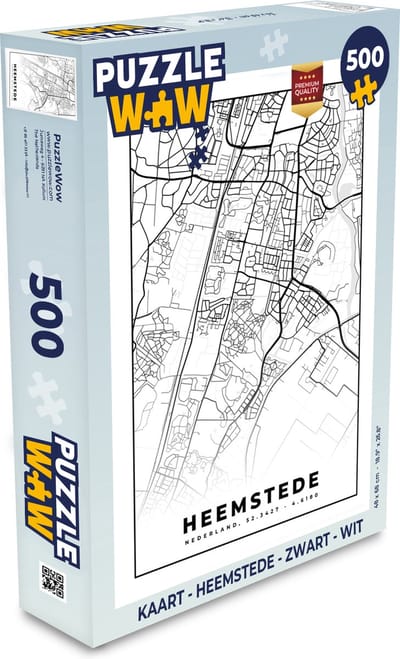 Puzzel Kaart - Heemstede - Zwart - Wit - Legpuzzel - Puzzel 500 stukjes