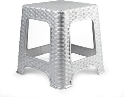 Plasicforte opstapje/krukje - zilver - rotan kunststof - 32 x 32 x 30 cm - Keuken/kamers/dhz - trapjes - bijzet krukjes