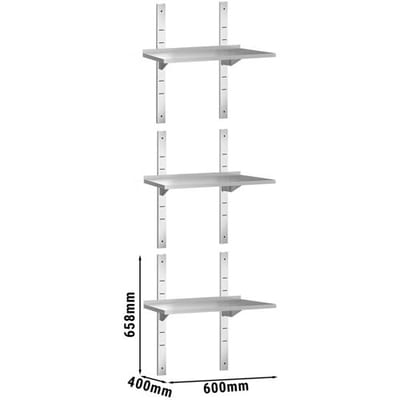 GGM Gastro Wandborde PREMIUM - 600x400mm - mit 3 Etagen Zilver