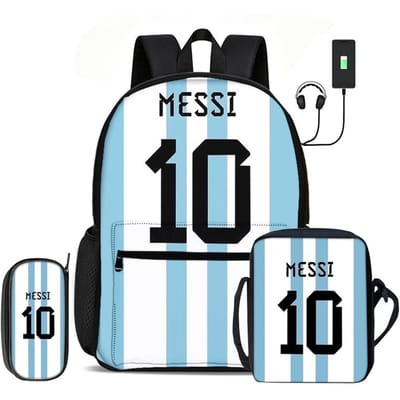 Leer, Reizen Voetbal Sport Rugzak M-Messi 3 Delige Set Kinderrugzak Schoudertas, Etui, Voetbalster Rugzak