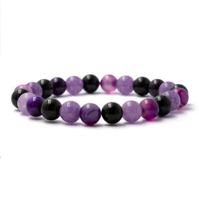 Bixorp Gems Amethist + Heide Agaat + Onyx Edelstenen Armband - 8mm / 18cm - Om & Om Edelsteen Kralenarmband