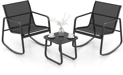 COSTWAY 3-delige tuinmeubelset, balkonset met 2 stoelen en tafel, balkonmeubels met zachte schommelbeweging, terrasmeubels, tuingarnituur, zitgroep voor terras, balkon, tuin
