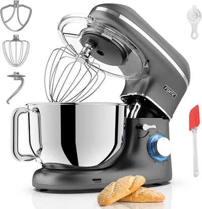 Keukenmachine - Standmixer en Deegmixer 1500 W - RVS Kom 7,8 L - Extra Kom 1,5 L - Instelbare Snelheden (6) + Puls - Deeghaak, Garde, Klopper