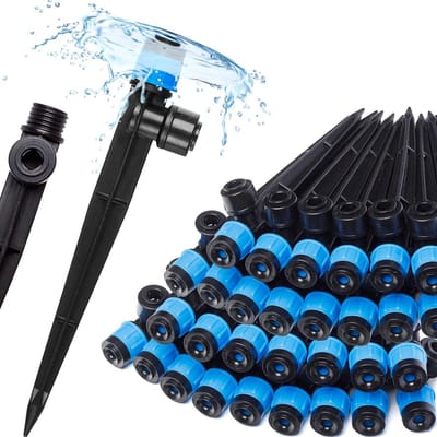 30x Verstelbare Druppelirrigatie Emitters met 15 cm Staak - 360 Graden Vortex Watersproeier