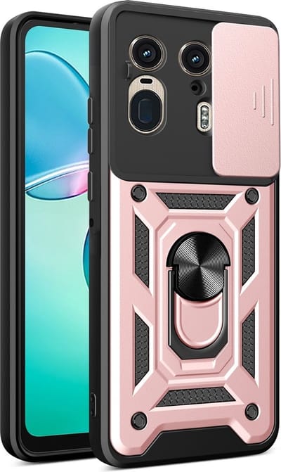 MobyDefend Hoesje - Geschikt voor Motorola Edge 50 Ultra - Pantsercase Met Draaibare Ring - Rosé