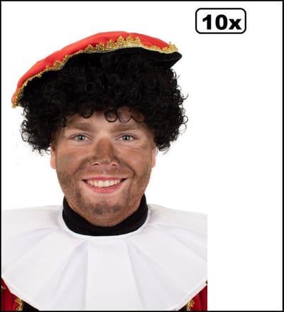 10x Pieten pruik luxe zwart - Piet pruik krul luxe zwart Sinterklaas feest