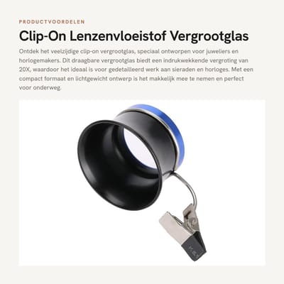 Dailygoods - Clip-On Lenzenvloeistof Vergrootglas - Draagbaar Vergrootglas - Ideaal voor Juweliers - 20X Vergroting - Perfect voor Sieraden en Horloge...