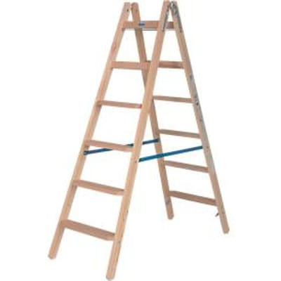 Trapladder Krause, dubbelzijdig, TRBS 2121-2, met emmerhaak, 2 x 7 stappen/longen, hout