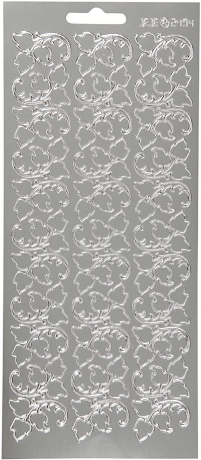 Stickers, bladeren, vel 10x23 cm, zilver, 1 vel