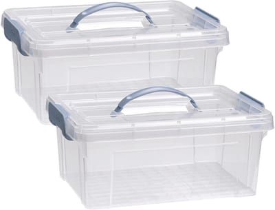 Plasticforte Opslagbox AZUL serie - 2x - met deksel - transparant - 8.5 liter - 36 x 26 x 15 cm - kunststof - opbergdoos - opbergen