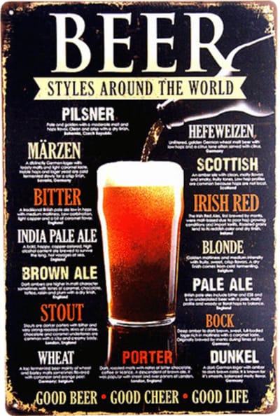 DW4Trading Vintage Metalen Wandbord Bier Stijlen - Wand Decoratie - 20x30 cm