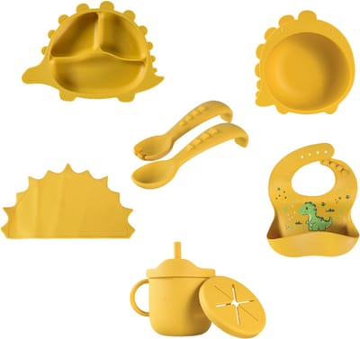 Sproudsy Serviesset Dino - Kinderservies - Kraamcadeau - Baby - 6-delig - Mango