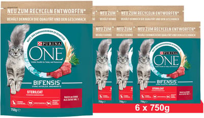 PURINA ONE BIFENSIS STERILCAT Droogvoer voor gesteriliseerde katten, rijk aan rundvlees, (6 x 750g)
