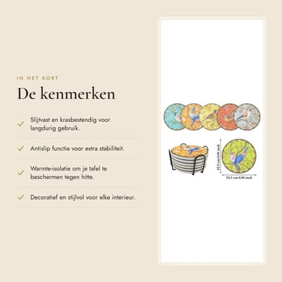 Dailygoods- Onderzetters Keramiek 6 Stuks - Onderzetter Kurk - Antislip - Warmte-isolatie - Krasbestendigheid - Decoratieve Patronen