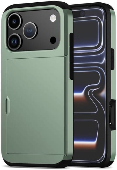 Hoesje met Kaarthouder Slider Geschikt voor Apple iPhone 17 Pro | Back Cover Pasjeshouder Achterkant | Kaarthouder voor Twee Pasjes | Groen