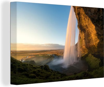 Canvas Schilderij Het vallende water van de Gullfoss waterval - 120x80 cm - Wanddecoratie
