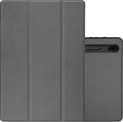 Hoes - Geschikt voor Samsung Galaxy Tab S7 FE - Dun & Stevig - Trifold Bookcase - Hard Cover Case - Met Uitsparing Geschikt voor S Pen - Hardcover Book - Tablet Hoesje - Grijs