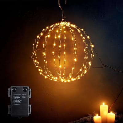 Hengende LED Sfeerverlichting Bal met Timer en Batterij - Warm Wit - Ø30 cm