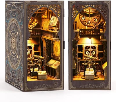 Mini-astronomiemuseum 3D-houten puzzel - Boekensteun met LED-verlichting