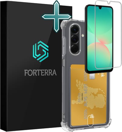 Hoesje Geschikt voor Samsung Galaxy A26 - Met Screenprotector - Pashouder - Kaarthouder - Back Cover - Telefoon Hoes Shockproof - Siliconen Case - Shock Proof - Pasjes Houder - Transparant