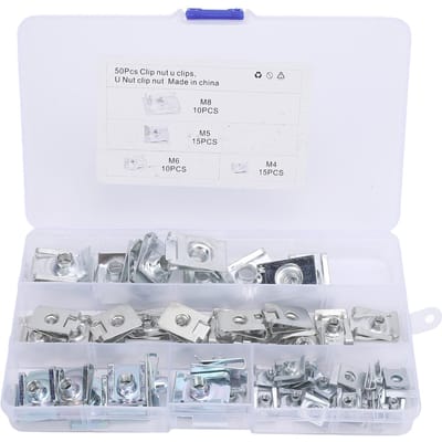 50 PIÈCES Clips en U pour Voiture 65 Manganèse M4 M5 M6 M8 Assortiment d'Écrous en U pour Voiture Moto Tableau de Bord Porte white