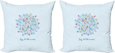 ABAKUHAUS Kerstkussenhoezen, set van 2, tekst "Joy to the World", moderne accenten, dubbelzijdige digitale print, 40x40 cm, babyblauw en meerkleurig