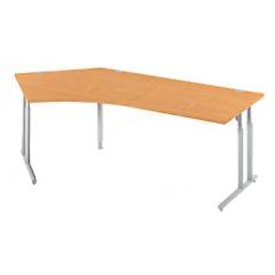 Schäfer Shop Select hoekbureau COMBITEC, 135° hoek links, C-poot, B 2165 x D 800/800 x H 677-817 mm, beuken/wit aluminium
