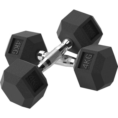 Homcom halterset van 4 kg met metalen verbindingsstang en zeshoekige kopgewichtset 8 kg totaal voor training