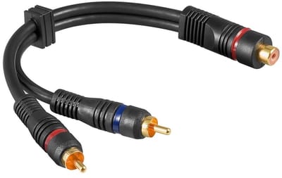 Subwoofer/Tulp stereo (m) - Tulp mono (v) audio adapter - verguld / koper - 0,20 meter