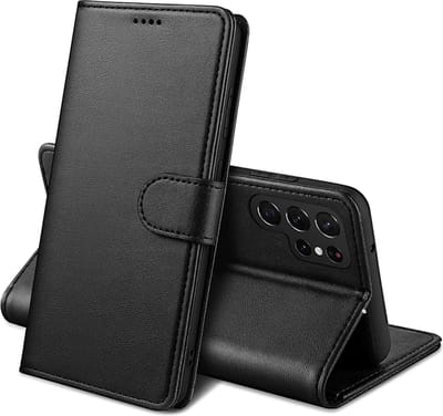 Hoesje Portemonnee voor Samsung Galaxy S22 Ultra Zwarte portemonnee met magnetische klep en kaartopslag