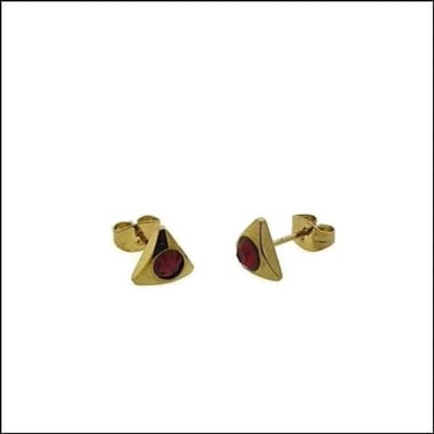 Aramat Jewels | Oorbellen | Driehoek Zirkonia Oorbellen staal | Goudkleurig / Rood | |8mm | Staal | Kinderen, Volwassenen | Verkleurd niet