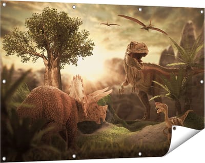 Gards Tuinposter Dinosauri�rs in de Natuur - Dino's - 120x80 cm - Tuindoek - Tuindecoratie - Wanddecoratie buiten - Tuinschilderij