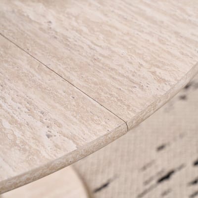 Luxe Ronde Eettafel Beige Steenmotief – Design Keukentafel met Romeinse Zuilvoet – Ø 115 cm x 75 cm – Moderne Bistrotafel voor 4-6 Personen