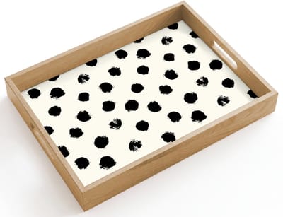 Dienblad hout 40x30 cm - Schootdienblad - Stippen - Zwart - Wit - Print - Minimalistisch - Borrelplank rechthoek - Plateau dienbladen