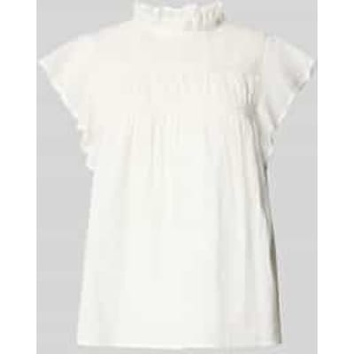 Only witte dames t-shirt   High neck halslijn   Regular fit   Structuur patroon   Knoopsluiting   Duurzaam   Kap mouw Wit S