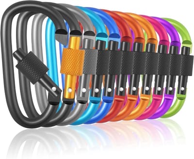 Set van 11 D-vormige karabiners met schroefdop, multifunctioneel voor werk, kamperen, wandelen en reizen