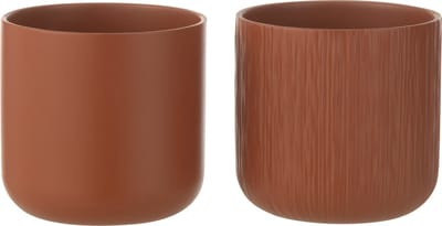 J-Line bloempot Gen - keramiek - bruin - medium - 2 stuks - Ø 15 cm
