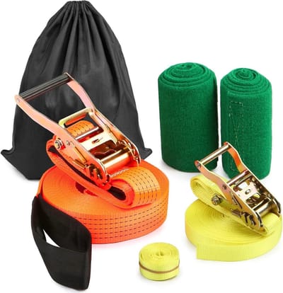 Slackline Kit - Balanslijn Set - Outdoor Training - Inclusief Trainingslijn - 15 Meter - Blauw
