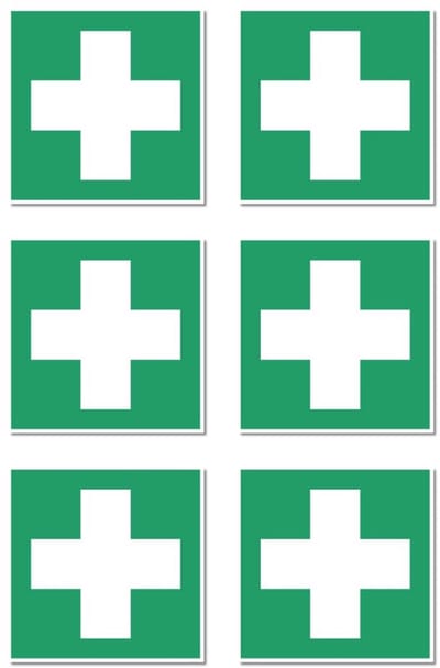 EHBO-Stickers voor Veiligheidsmarkering - Set van 6 (DIN EN ISO 7010 / ASR A1,3-5 cm)
