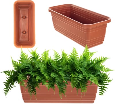 KADAX Bloembak 40 cm, baksteenrood  balkonpot van kunststof, weerbestendige plantenbak, bloempot, balustrade voor bloemen, kruiden en planten