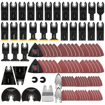 Borg 97 delig accessoire set voor oscillerende multitool - geleverd incl. Zaagbladen Set, voor Hout- en Metaal Snijden - Multitool Bi-Metaal Bladen - Schuurpapier - Zaagjes - Snelwisselende Gereedschapsbladen - Kit Geschikt voor de Meeste Modellen