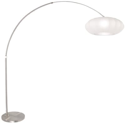Vloerlampen Staalkleurige Luma-Nola 3806ST met 60cm witte zijden kap, metaal en textiel, hoogte verstelbaar, draai- en kantelbaar - Steinhauer