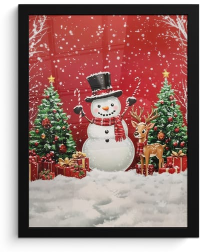 Poster in lijst - Fotolijst 30x40 cm - Posters - Feestvreugde - Winterbos - Kleurrijk - Posterlijst zwart - Decoratie - Wanddecoratie woonkamer - Muurdecoratie slaapkamer