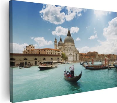 Artaza Canvas Schilderij Gondel Venetië - 30x20 cm - Klein - Wanddecoratie Italië - Muurdecoratie Stad - Kamer Accessoires Canal Grande