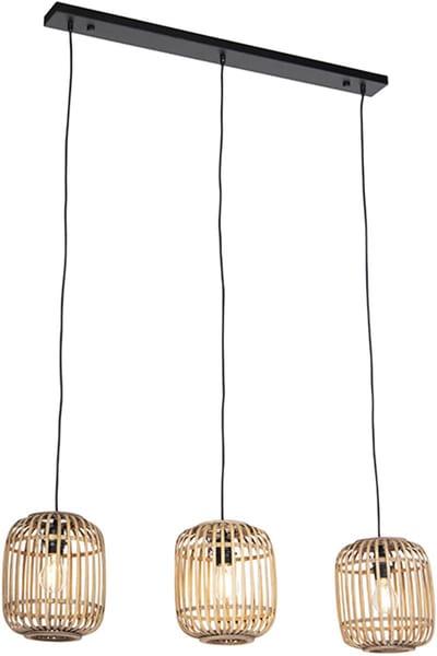 QAZQA manila - Landelijke Hanglamp eettafel voor boven de eettafel | in eetkamer - 3 lichts - L 1000 mm - Beige - Woonkamer | Slaapkamer | Keuken