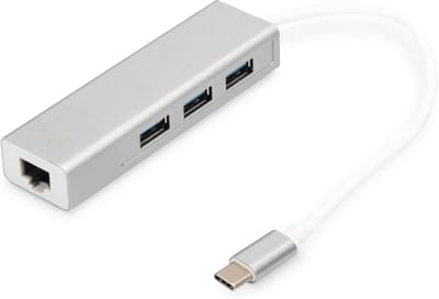 USB Hub - Netwerk Adapter - Apparaten Verbinden - 3 Poorten Gigabit - 1000 Mbit/s - Grijs Wit