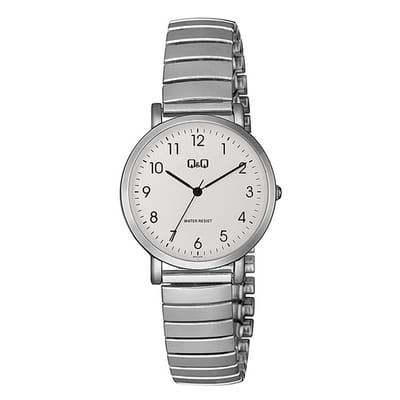 Q&Q QA21J224Y - Horloge - Analoog - Dames - Vrouwen - Rekbare Dubbele stalen band - Rond - Metaal - Cijfers - Zilverkleurig - Wit