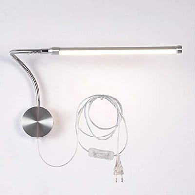 Moderne LED Wandlamp met Schakelaar - Verstelbare Zwanenhals Leeslamp Zilver - 6W Warm Wit voor Slaapkamer, Kantoor & Werkkamer