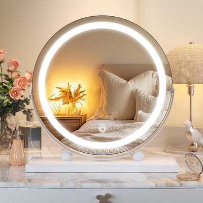 Dimbare Make-upspiegel met Verlichting - 30 x 30 cm, Ronde Spiegel met 3 Kleuren, Aanraakbediening en 360 Graden Draaibaar