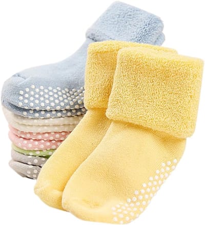 6 paar herfst- en winterbadstof verdikte losse babysokjes - middelhoge anti-slip sokken - kindersokken gekamde katoenen sokken - dikke warme katoenen sokken - anti-slip gestippelde babyvloer - geschikt voor baby's van 0-1 jaar